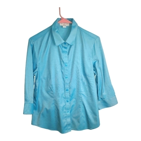 Coldwater CREEK no iron button down 100% Cotton 3/4 sleeve length shirt PM 10 12 - Picture 1 of 8